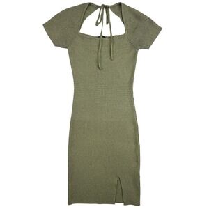 B Sydney Dress Women's Medium Green Ribbed Knit Cutout Mini Bodycon Boho Chic